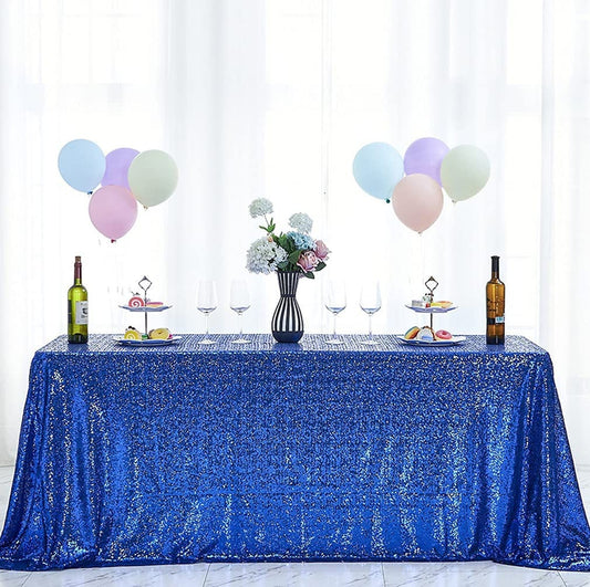 90" Sequin Tablecloth Rectangular Glitter Table Cloths for Birthday Wedding Bridal Baby Shower Party Decorations Royal Blue