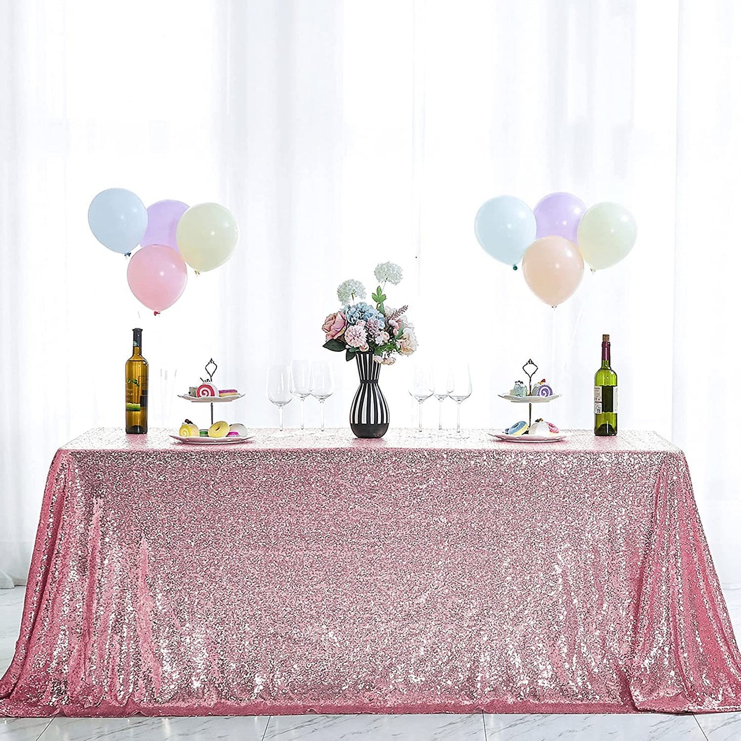 90" Sequin Tablecloth Rectangular Glitter Table Cloths for Birthday Wedding Bridal Baby Shower Party Decorations Pink Rose