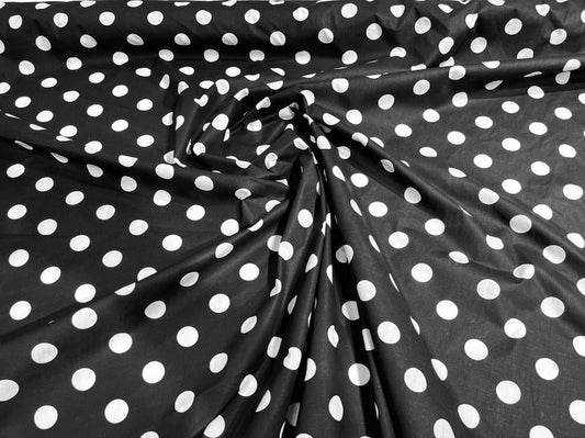 Premium 1 inch Polka Dot Poly Cotton Fabric Sold By The Yard. White on Black