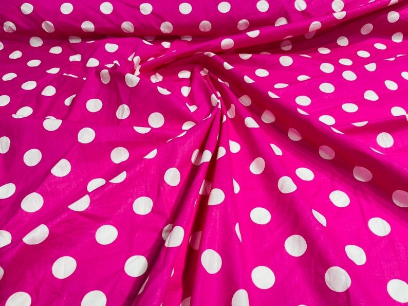 Premium 1 inch Polka Dot Poly Cotton Fabric Sold By The Yard. White On Fuchsia