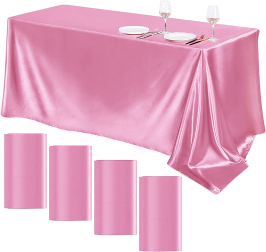 90" Pink Satin Tablecloth for Wedding Dinning Event Parties Banquet Holiday Decoration Square Rectangle Table Cover