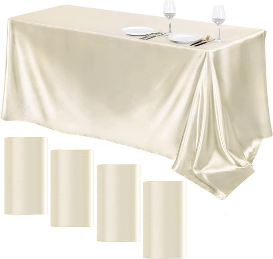 90"  Ivory Satin Tablecloth for Wedding Dinning Event Parties Banquet Holiday Decoration Square Rectangle Table Cover