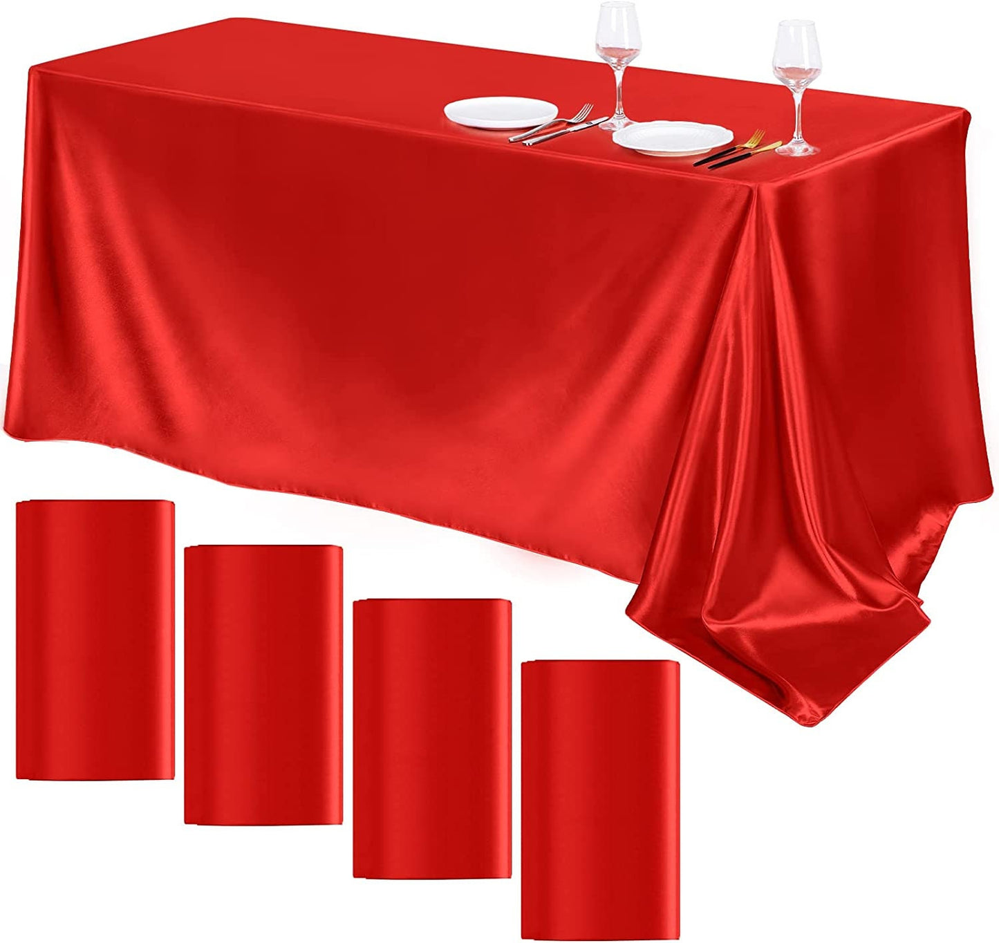 90" Red Satin Tablecloth for Wedding Dinning Event Parties Banquet Holiday Decoration Square Rectangle Table Cover