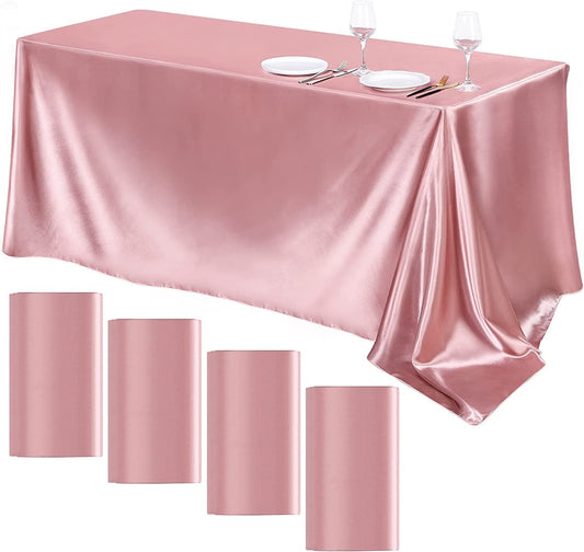 90"  Rose Gold Satin Tablecloth for Wedding Dinning Event Parties Banquet Holiday Decoration Square Rectangle Table Cover