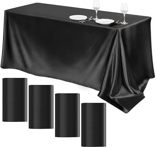 90"  Black Satin Tablecloth for Wedding Dinning Event Parties Banquet Holiday Decoration Square Rectangle Table Cover