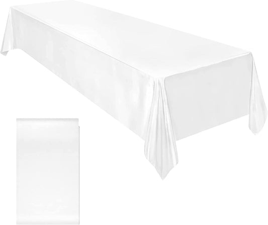 60" Satin Party Tablecloth Table Cover Wedding Rectangle Bright Silk Tablecloth Table Cover Smooth Fabric Tablecloth Decor for Wedding White