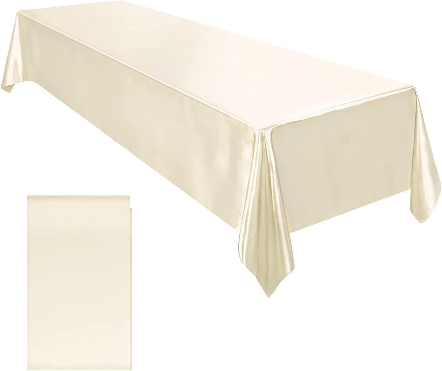 60" Satin Party Tablecloth Table Cover Wedding Rectangle Bright Tablecloth Table Cover Smooth Fabric Tablecloth Decor for Wedding Ivory