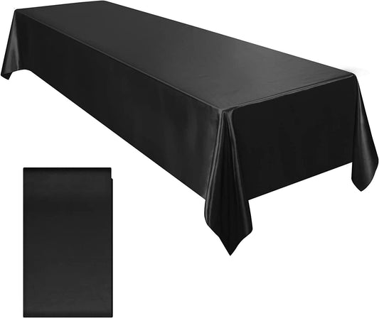 60" Satin Party Tablecloth Table Cover Wedding Rectangle Bright Tablecloth Table Cover Smooth Fabric Tablecloth Decor for Wedding Black