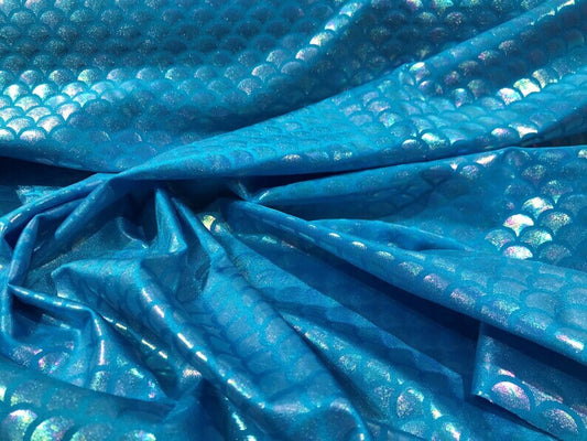 Iridescent Mermaid Fish Scales Stretch Spandex-Sold By The Yard Turquoise