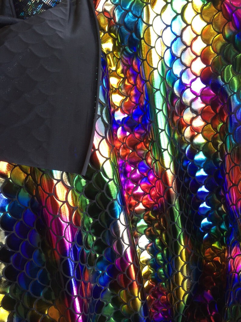 Iridescent Mermaid Fish Scales Stretch Spandex-Sold By The Yard Multi Color