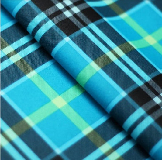 4-Way Stretch Printed Spandex Fabric - Turquoise - Plaid