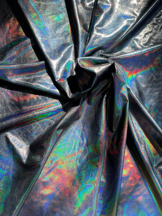 4-Way Stretch Solid Holographic Spandex Fabric - Black