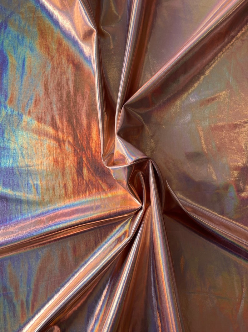 4-Way Stretch Solid Holographic Spandex Fabric - Rose Gold