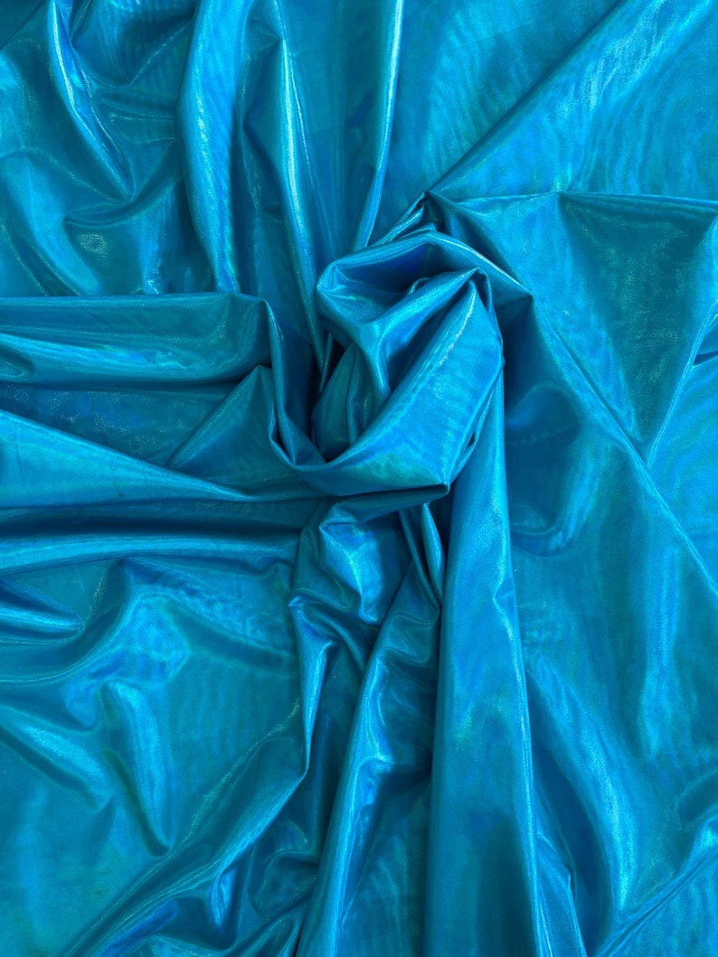 4-Way Stretch Solid Holographic Spandex Fabric - Turquoise