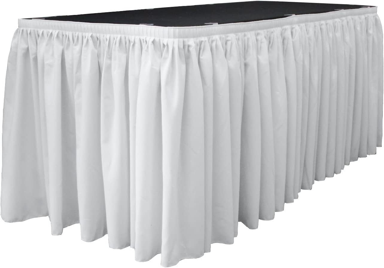 14-Foot by 29-Inch - Poplin Table Skirt for Rectangle Tables, Pleat Fabric for Wedding Banquet Trade Show, 14-Foot by 29-Inch Long White