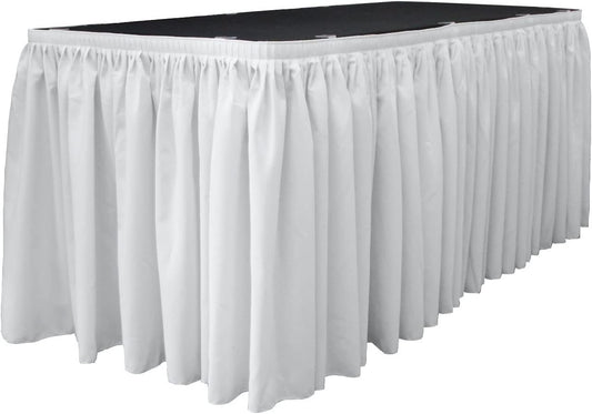 14-Foot by 29-Inch - Poplin Table Skirt for Rectangle Tables, Pleat Fabric for Wedding Banquet Trade Show, 14-Foot by 29-Inch Long White