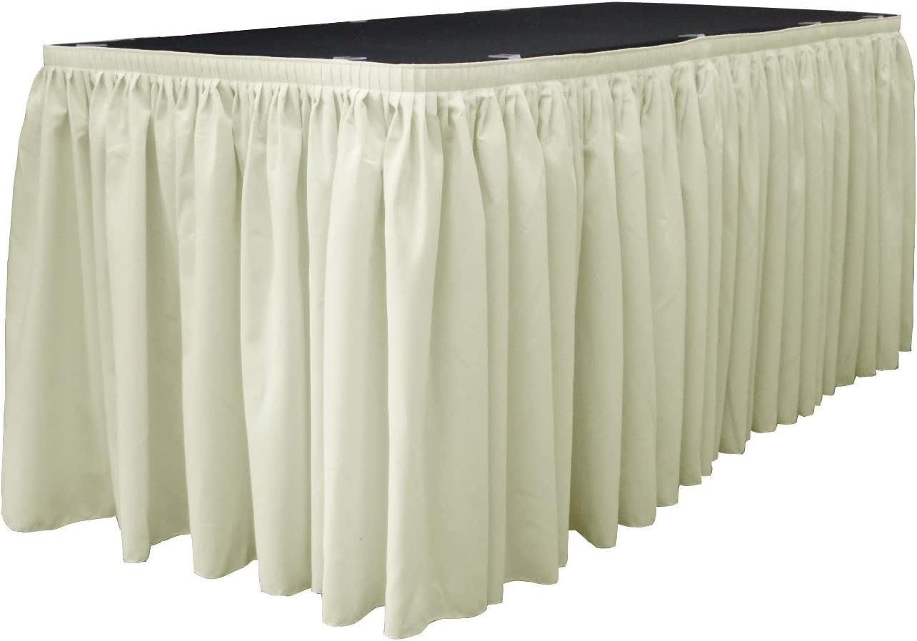 14-Foot by 29-Inch - Poplin Table Skirt for Rectangle Tables, Pleat Fabric for Wedding Banquet Trade Show, 14-Foot by 29-Inch Ivory