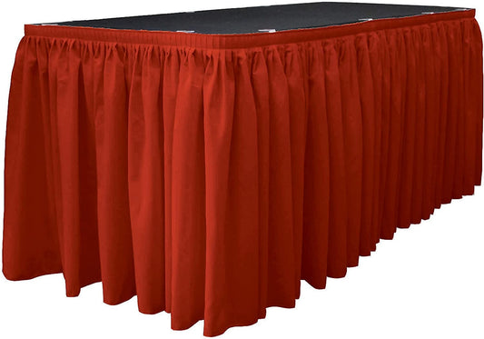 14-Foot by 29-Inch - Poplin Table Skirt for Rectangle Tables, Pleat Fabric for Wedding Banquet Trade Show, 14-Foot by 29-Inch Red