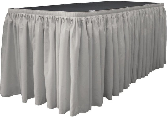 14-Foot by 29-Inch - Poplin Table Skirt for Rectangle Tables, Pleat Fabric for Wedding Banquet Trade Show, 14-Foot by 29-Inch Silver