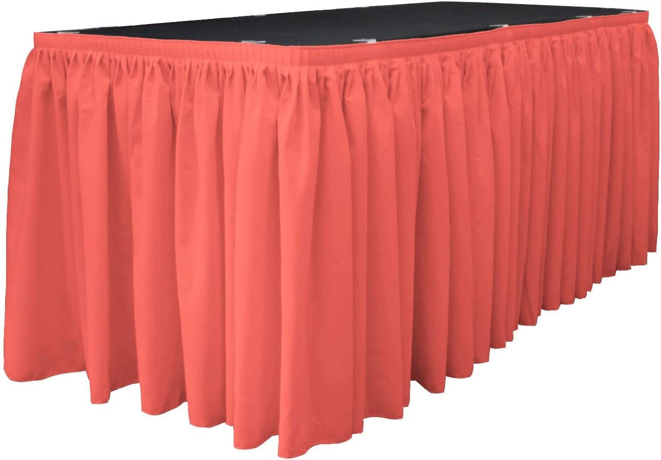 14-Foot by 29-Inch - Poplin Table Skirt for Rectangle Tables, Pleat Fabric for Wedding Banquet Trade Show, 14-Foot by 29-Inch Coral