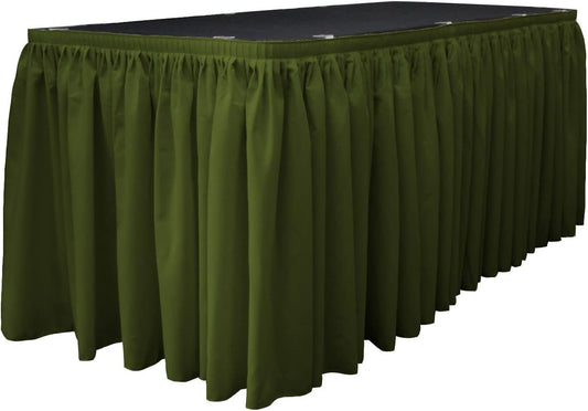 14-Foot by 29-Inch - Poplin Table Skirt for Rectangle Tables, Pleat Fabric for Wedding Banquet Trade Show, 14-Foot by 29-Inch Olive