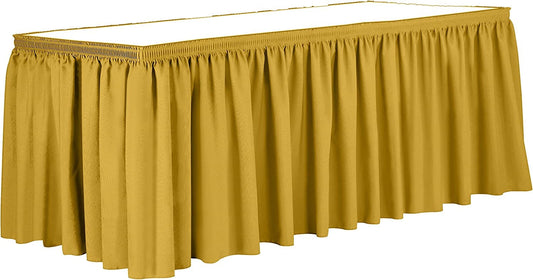 14-Foot by 29-Inch - Poplin Table Skirt for Rectangle Tables, Pleat Fabric for Wedding Banquet Trade Show, 14-Foot by 29-Inch Golden