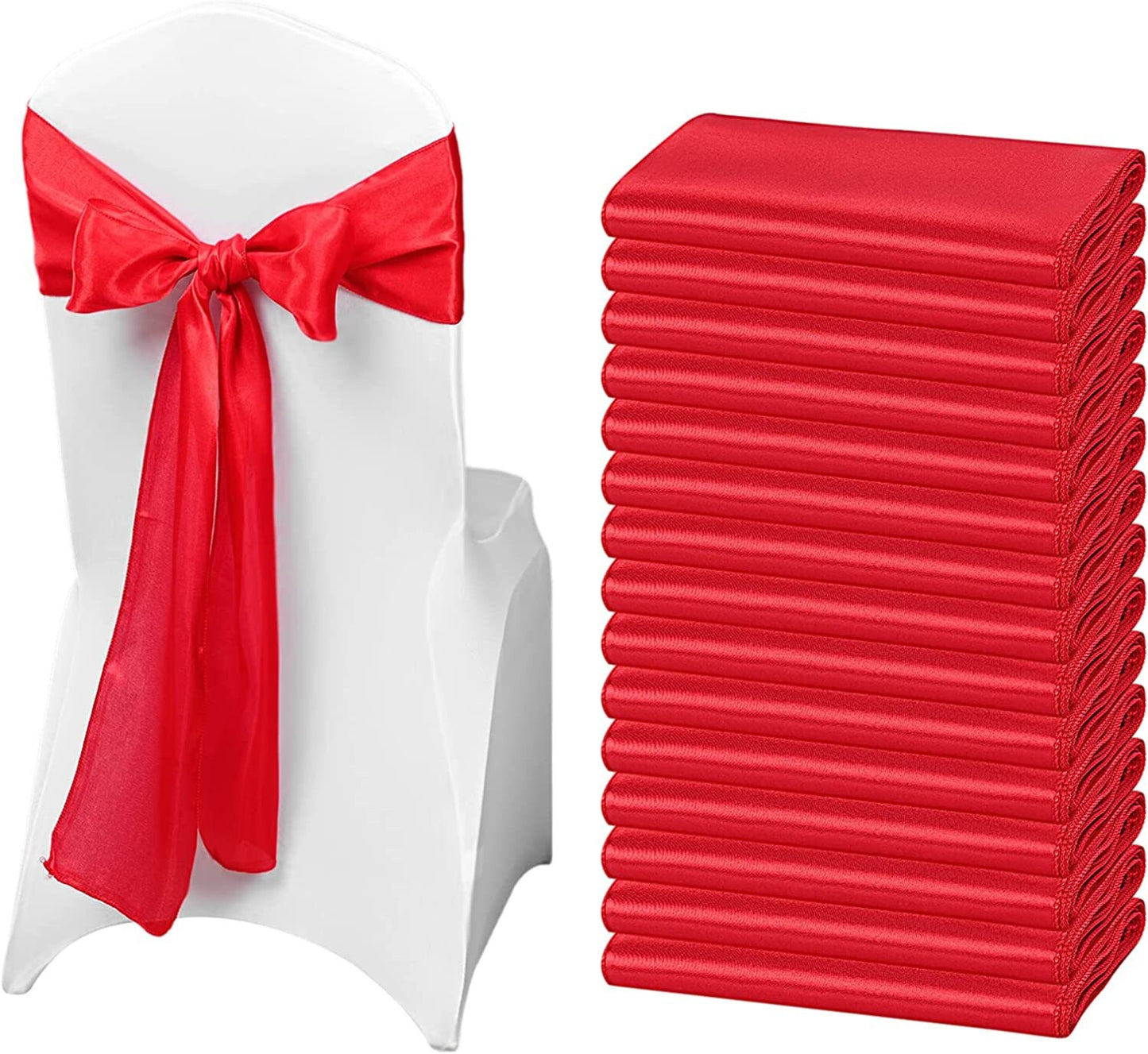 50 PCS Red Satin Chair Sashes Bows Universal Chair Cover for Wedding Reception Restaurant Event Decoration Banquet,Party  (7 x 108 inch)