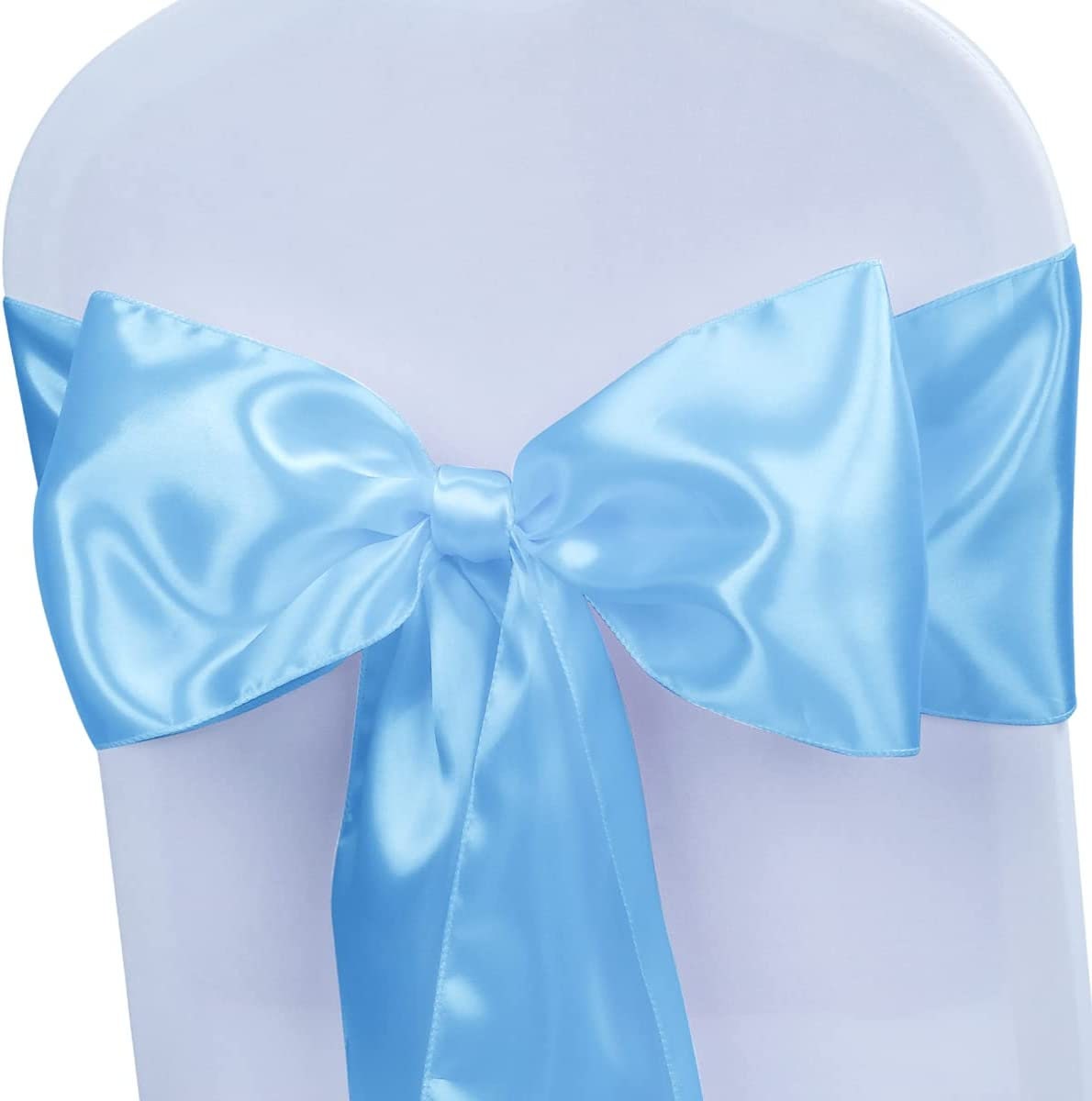 50 PCS Lt Blue Satin Chair Sashes Bows Universal Chair Cover for Wedding Reception Restaurant Event Decoration Banquet,Party  (7 x 108 inch)