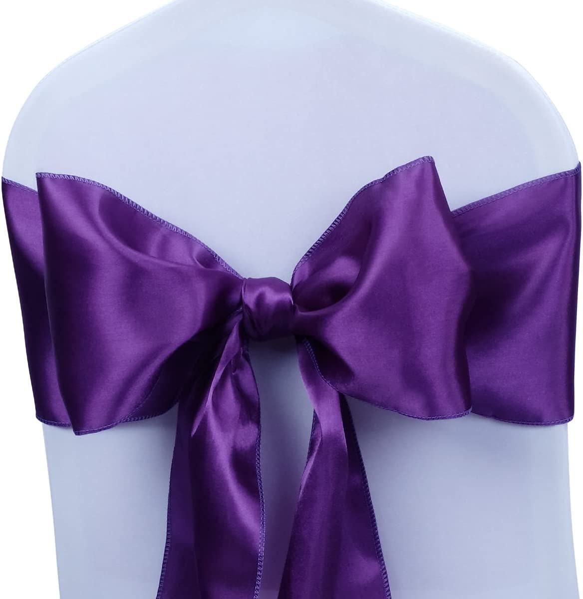 50 PCS Purple Satin Chair Sashes Bows Universal Chair Cover for Wedding Reception Restaurant Event Decoration Banquet,Party  (7 x 108 inch)