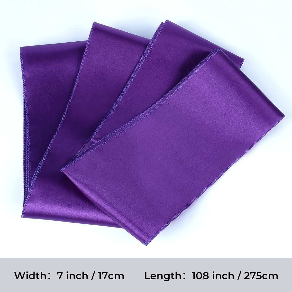 50 PCS Purple Satin Chair Sashes Bows Universal Chair Cover for Wedding Reception Restaurant Event Decoration Banquet,Party  (7 x 108 inch)