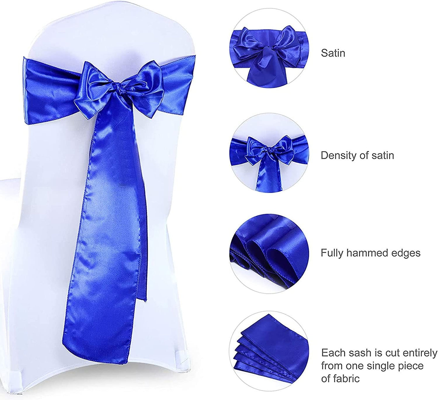 50 PCS Royal Satin Chair Sashes Bows Universal Chair Cover for Wedding Reception Restaurant Event Decoration Banquet,Party  (7 x 108 inch)