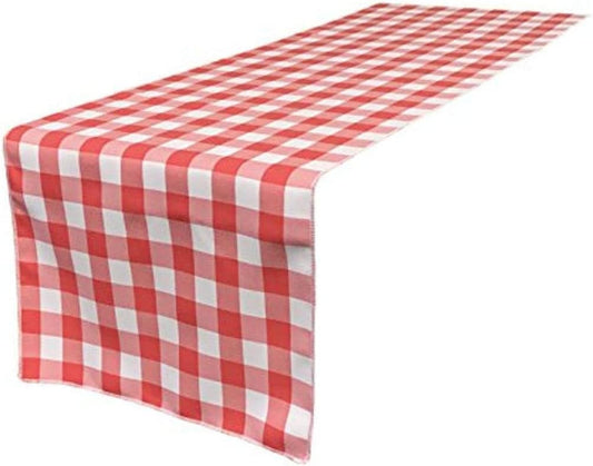 Checkered, Plaid Table Runner Coral/White