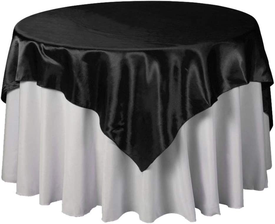 Overlay Bridal Sating Washable Square Tablecloth, Stain and Wrinkle Resistant Table Cover Dinning, Kitchen, Party, Holiday Black