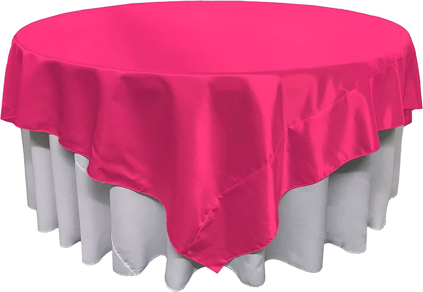 Overlay Bridal Sating Washable Square Tablecloth, Stain and Wrinkle Resistant Table Cover Dinning, Kitchen, Party, Holiday Fuchsia