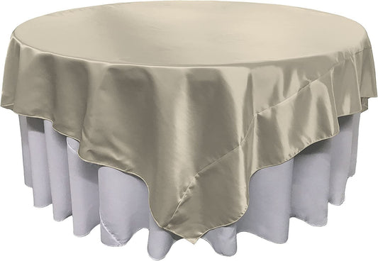 Overlay Bridal Sating Washable Square Tablecloth, Stain and Wrinkle Resistant Table Cover Dinning, Kitchen, Party, Holiday Silver