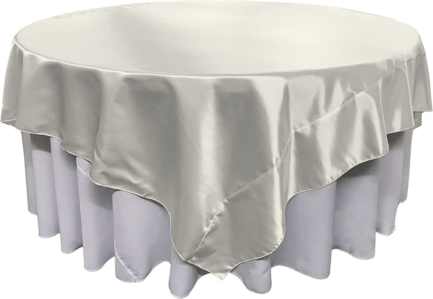 Overlay Bridal Sating Washable Square Tablecloth, Stain and Wrinkle Resistant Table Cover Dinning, Kitchen, Party, Holiday White