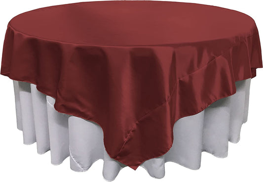 Overlay Bridal Sating Washable Square Tablecloth, Stain and Wrinkle Resistant Table Cover Dinning, Kitchen, Party, Holiday Burgundy