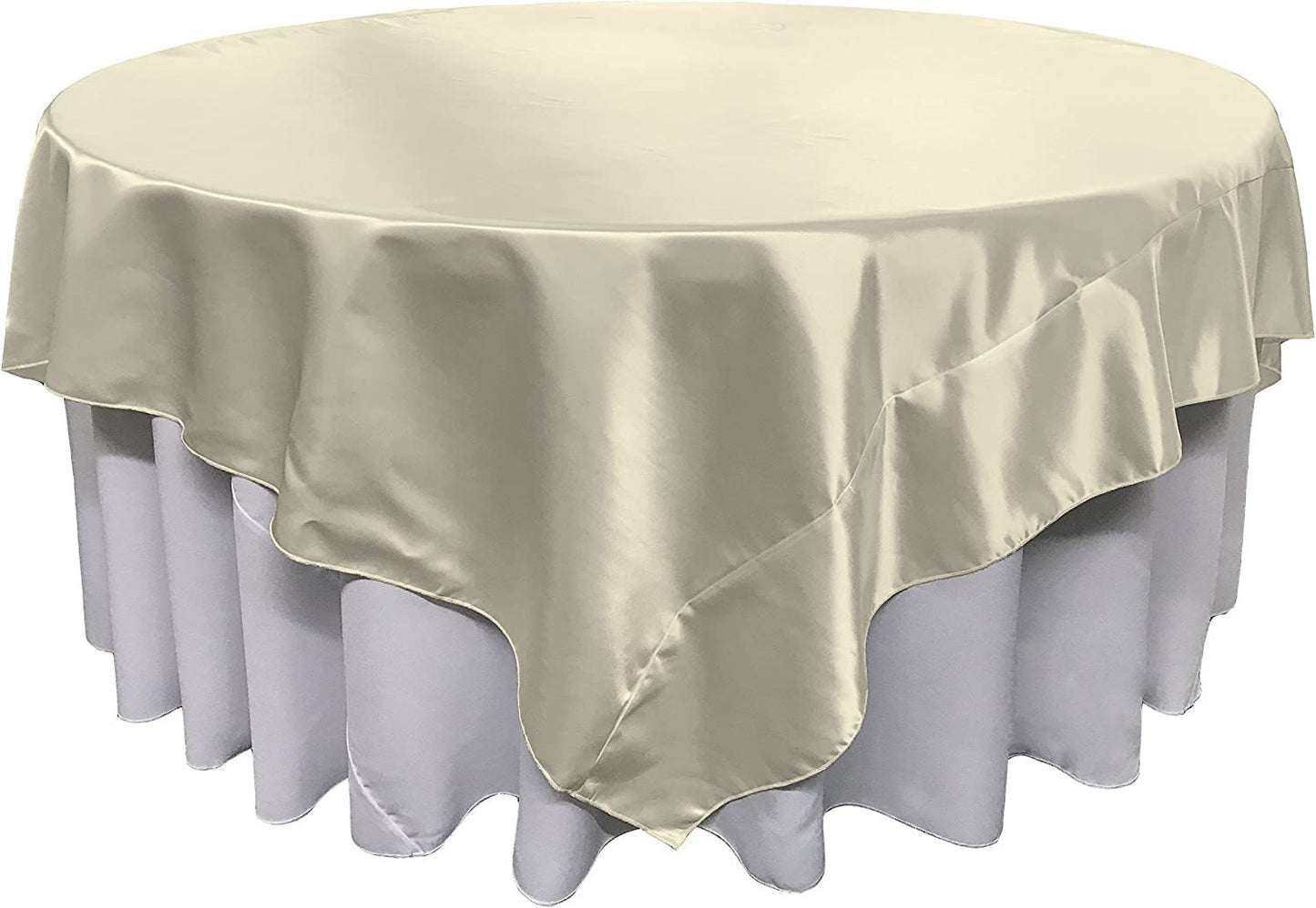 Overlay Bridal Sating Washable Square Tablecloth, Stain and Wrinkle Resistant Table Cover Dinning, Kitchen, Party, Holiday Ivory