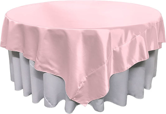 Overlay Bridal Sating Washable Square Tablecloth, Stain and Wrinkle Resistant Table Cover Dinning, Kitchen, Party, Holiday Pink