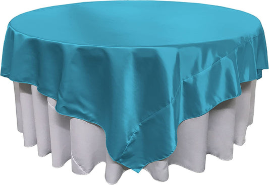 Overlay Bridal Sating Washable Square Tablecloth, Stain and Wrinkle Resistant Table Cover Dinning, Kitchen, Party, Holiday Turquoise