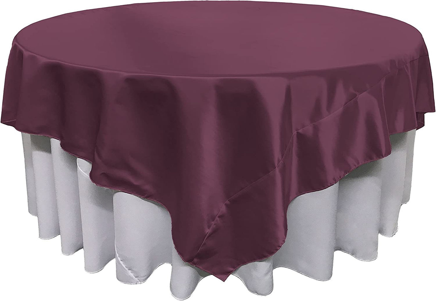 Overlay Bridal Sating Washable Square Tablecloth, Stain and Wrinkle Resistant Table Cover Dinning, Kitchen, Party, Holiday Eggplant