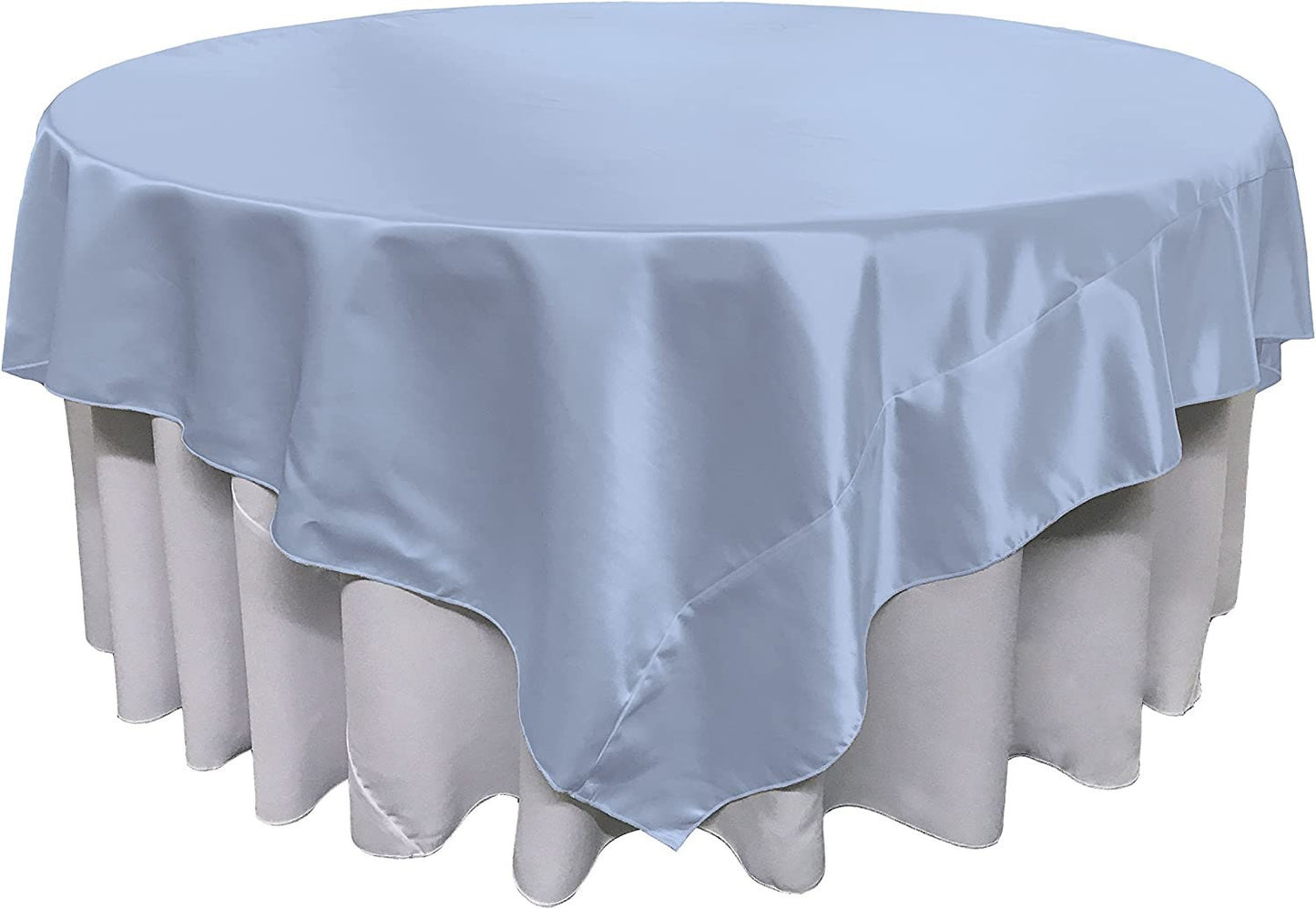 Overlay Bridal Sating Washable Square Tablecloth, Stain and Wrinkle Resistant Table Cover Dinning, Kitchen, Party, Holiday Lt Blue