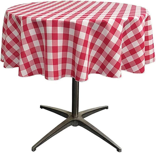 Checkered Gingham Plaid Round Tablecloth for Small Coffee Table (White & Fuchsia