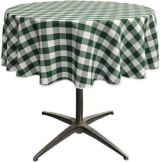 Checkered Gingham Plaid Round Tablecloth for Small Coffee Table (White & Hunter