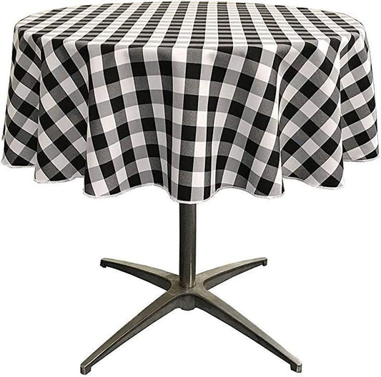 Checkered Gingham Plaid Round Tablecloth for Small Coffee Table (White & Navy