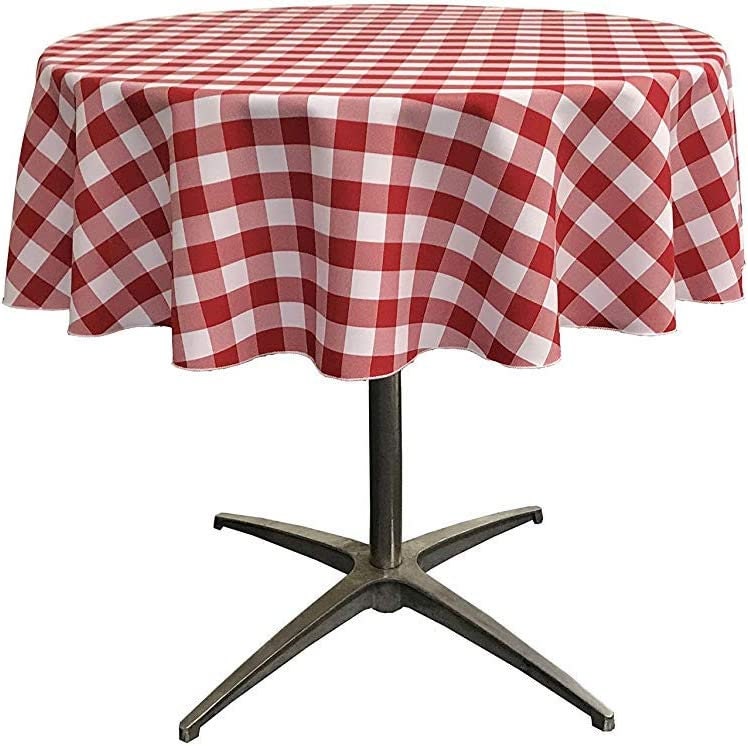 Checkered Gingham Plaid Round Tablecloth for Small Coffee Table (White & Red