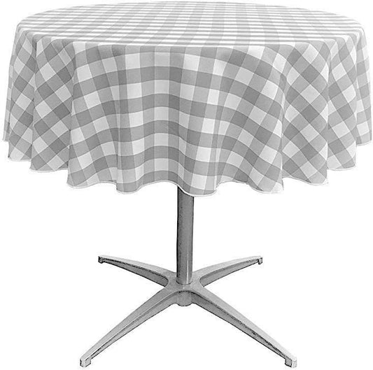 Checkered Gingham Plaid Round Tablecloth for Small Coffee Table (White & Silver