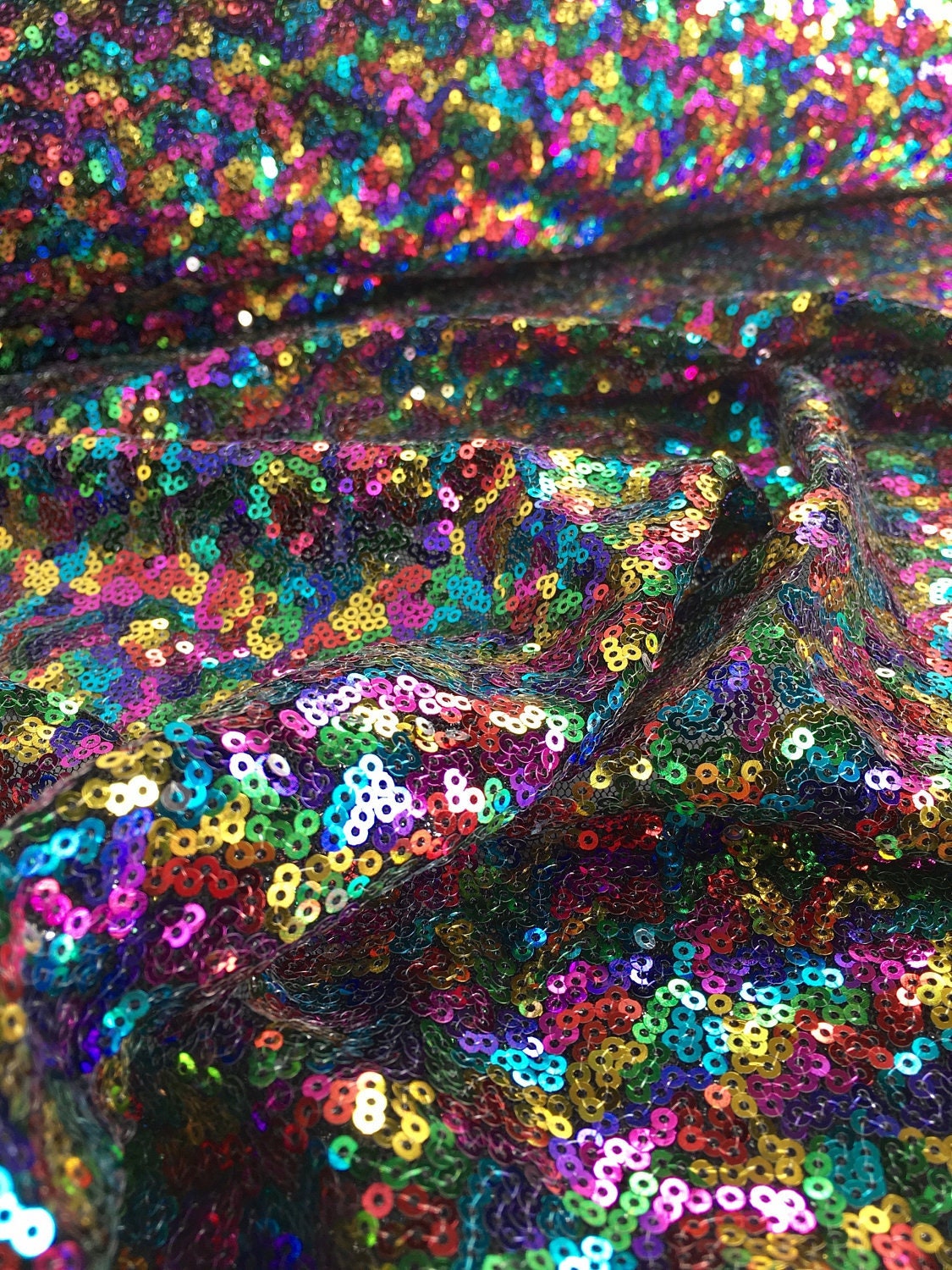 Sequin Sparkly Fabric Mesh Sequins Fabric for Sewing Dress and Making Wedding Party Tablecloth Decorations ( 1 Yard, Rainbow )