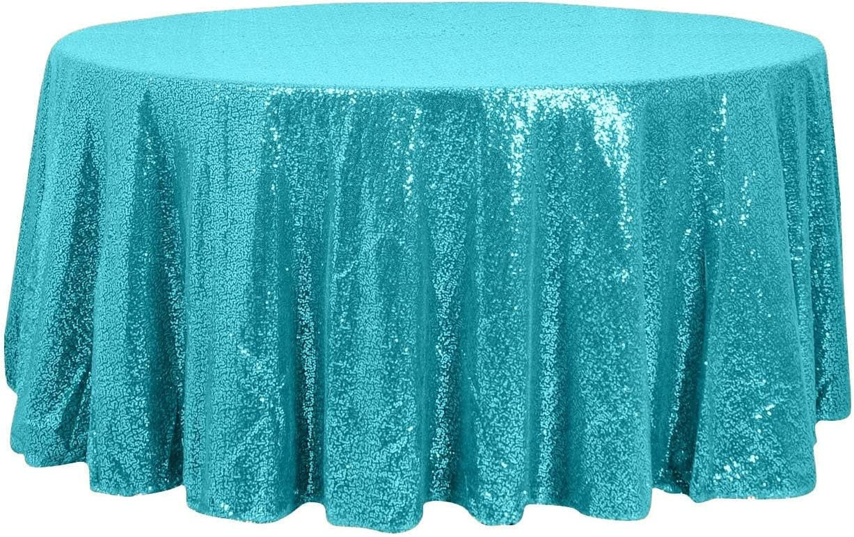 108-Inch Round Sequin Tablecloth for Wedding Party Banquet Turquoise