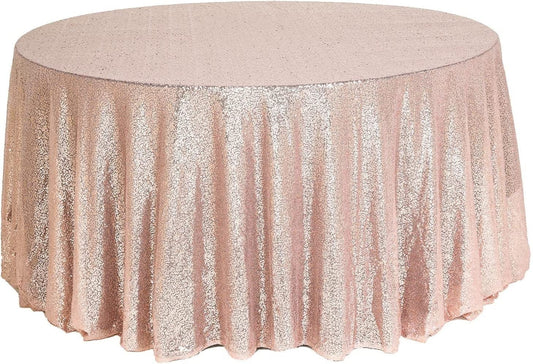 108-Inch Round Sequin Tablecloth for Wedding Party Banquet Rose Gold